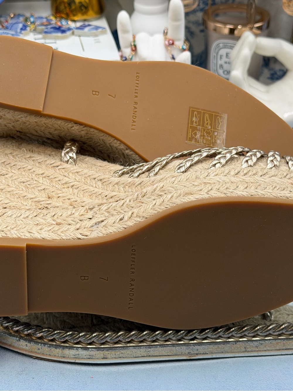 🆕 LOEFFLER RANDALL 🧿 NWOB Pamela Mignon Pale Gold Metallic Leather Wedge, Sz 7 - Picture 13 of 13